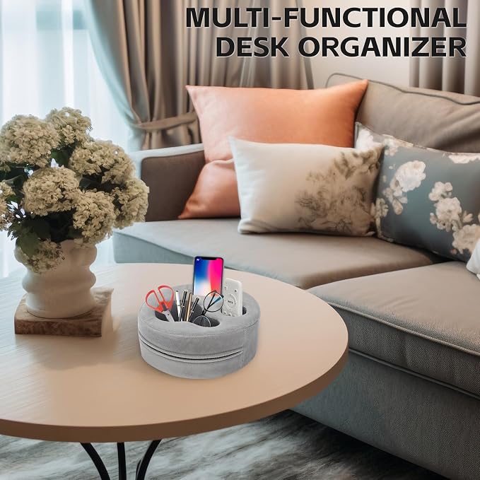 G GOOD GAIN Couch Cup Holder Pillow, Cute Sofa Drink Cup Holder Cozy Buddy | Desk Organizer for Mugs, Snacks, Phone, Makeup | Bed Caddy Tray for Car, Beach, Picnic, Boat, RV, Table (LightGrey)