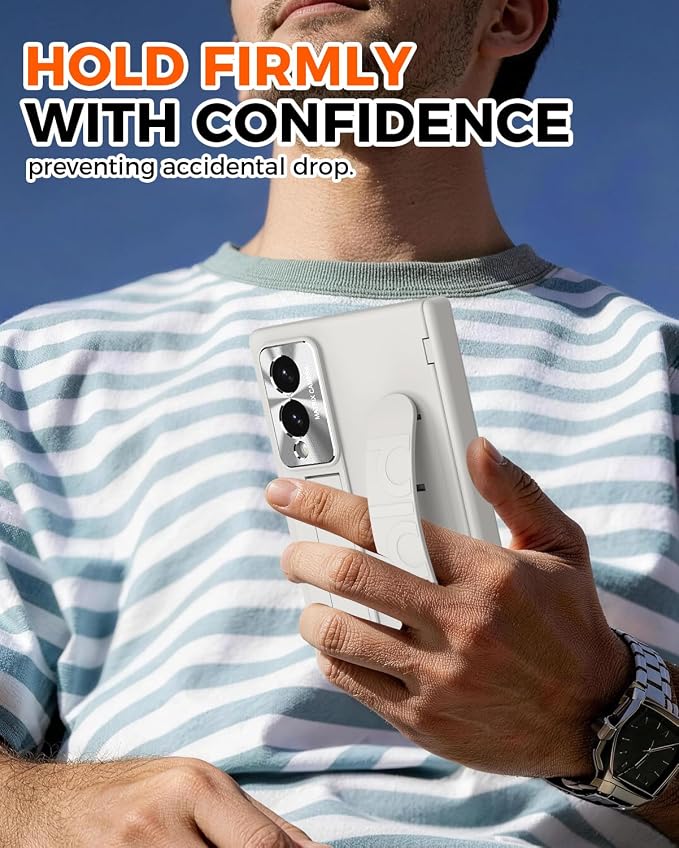NINKI Wristband for Samsung Galaxy Z Fold 8 Case with with Screen Protector & Stand,Grip Cover for Samsung Z Fold 8 Phone Case with Strap,Galaxy Z Fold 8 Hinge Protection for Galaxy Fold 8 Cover White