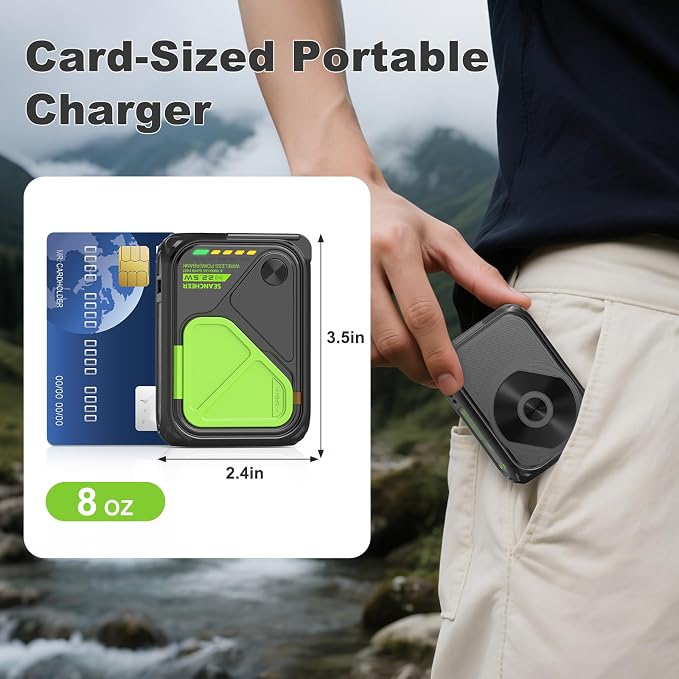 P05 Portable Charger, Magnetic Power Bank, Small Wireless PowerBank, Battery Pack 10000mAh Emergency Travel Essentials Fast Charging with Built in Cable, Foldable Wall Plug for iPhone,Samsung,Andriod