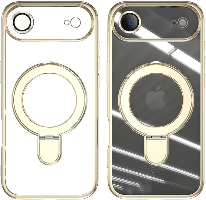 LXK Magnetic Invisible Stand for iPhone 17 Air Case 6.5" Compatible with MagSafe, Military-Grade Protection, with Camera Protector, Clear Scratch-Resistant Back Cover for iPhone 17 Air - Light Gold