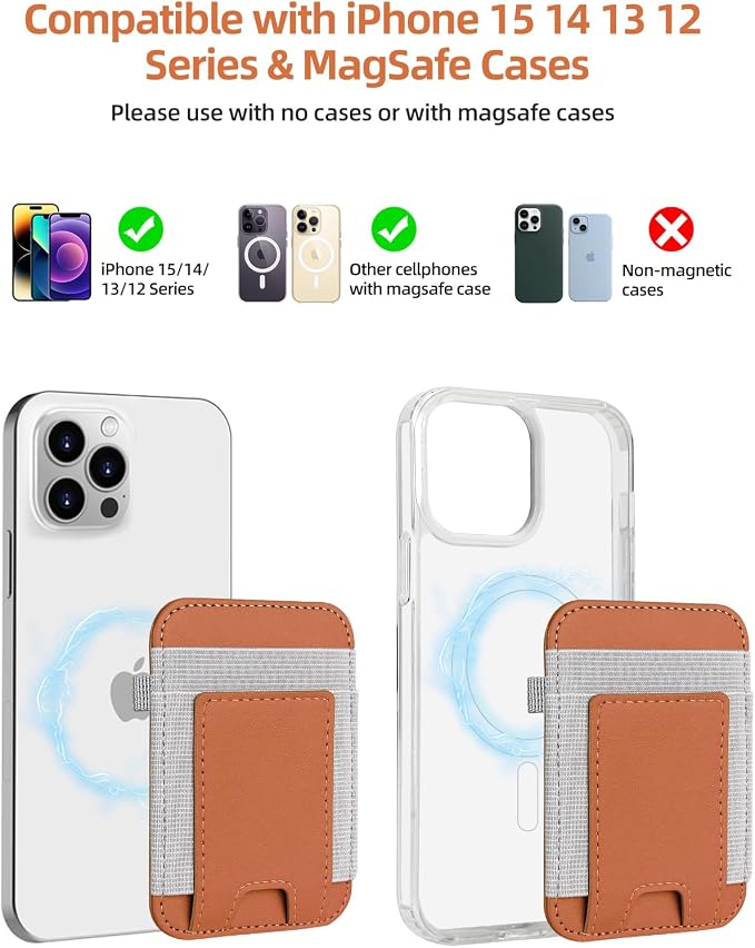 ExtreLife For Magsafe Wallet, Stronger Magnetic Wallet for iPhone 17/16/15/14/13/12 Series, Magnetic Card Holder with 2 Card Slots, Vegan Leather, Max 7 Cards, Slim, Brown