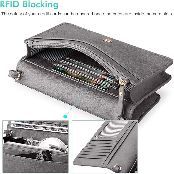 nuoku Women Small Crossbody Bag Cellphone Purse Wallet with RFID Card Slots 2 Straps Wristlet