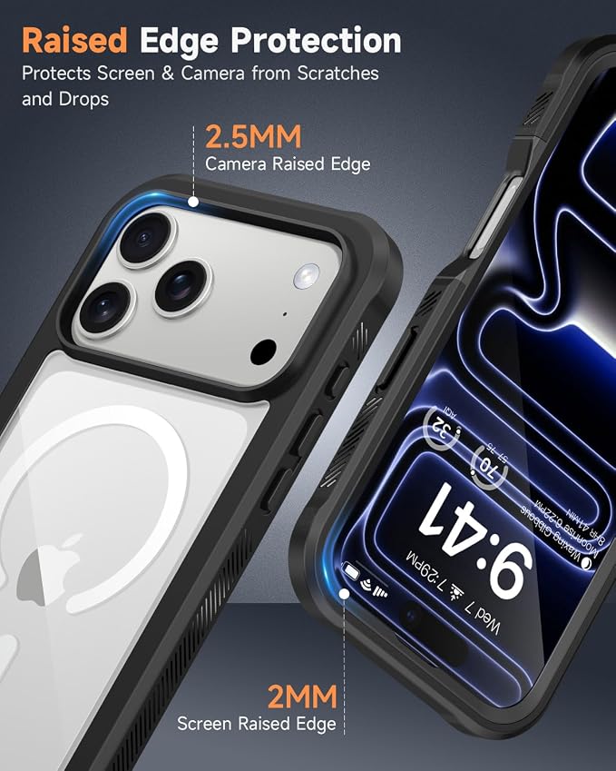 seacosmo for iPhone 17 Pro Max Case, Full Body Bumper with Built-in 9H Tempered Glass Screen and Camera Lens Protector, Compatible with MagSafe, Shockproof 17 Pro Max Phone Case, 6.9", Black