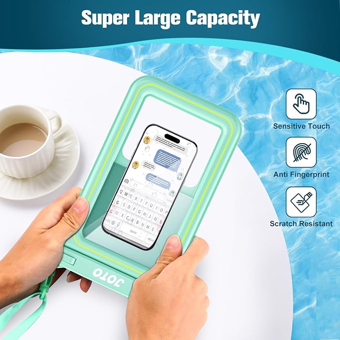 JOTO [IP68 Floatable Large Floating Waterproof Phone Pouch Up to 10", Underwater Phone Case Cellphone Dry Bag for iPhone 17 16 15 14 13 12 11 Pro Max Xs Max XR X 8 7 Plus SE/Galaxy S24 S23 S22 -Grey