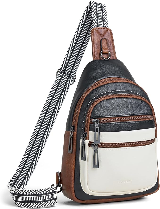 Leresas Sling Bag for Women Crossbody Bag Fanny Pack Cross Body Handbag Sling Purse Vegan Leather Trendy Gifts Travel Purse Black/White/Brown