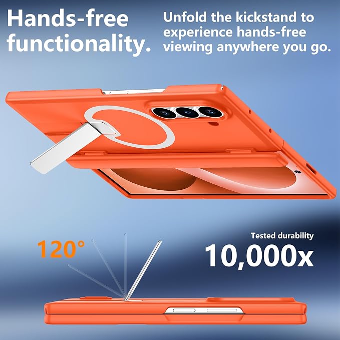For Samsung Galaxy Z Fold 8 Ultra Case with Kickstand & Screen Protector | MagSafe-Compatible,Military Grade Drop Tested Non-Slip Slim Shockproof Case for Samsung Galaxy Z Fold 8 Ultra-Orange
