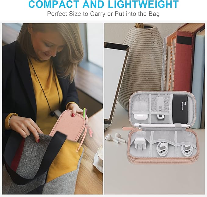 Lacdo Electronic Organizer, Travel Cable Organizer Bag Pouch Tech Electronic Accessories Carry Case Portable Double Layer Charger Case for Cable, Cord, Charger, Phone, Earphone, Power Bank, Light Pink
