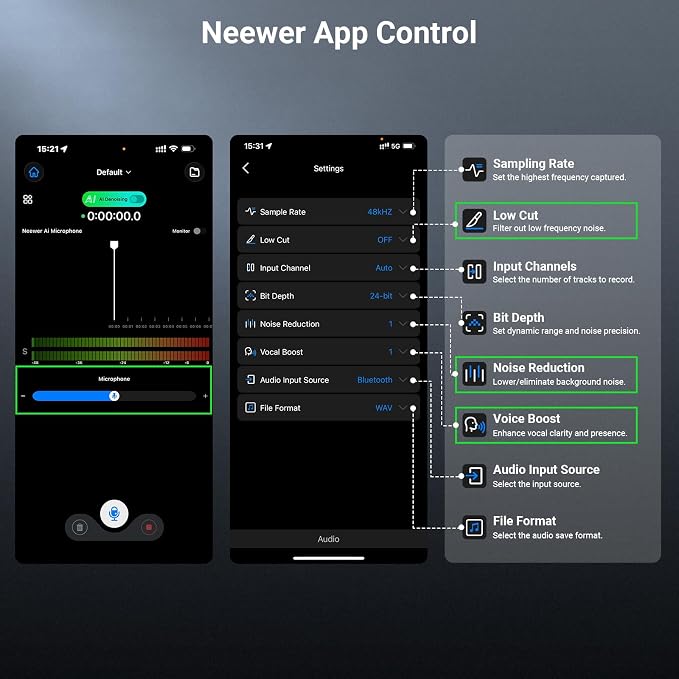 NEEWER CM36 Pro Wireless Microphone, AI Noise Cancellation, 48KHz/32bit Float, 8GB Storage, 85dB SNR, 54H Battery with Charging Case, 328ft Range, Lav Mic for iPhone Android Vlog Camera PC