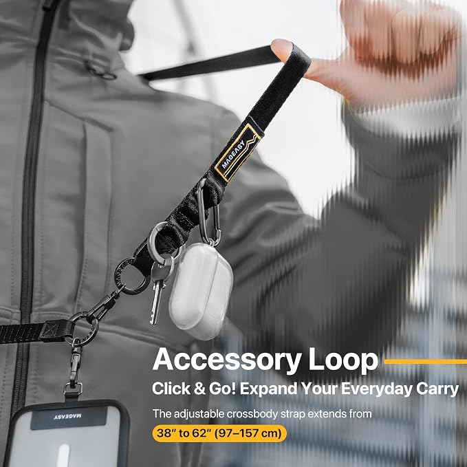 MAGEASY 2-IN-1 Cellphone Lanyard Crossbody + Wrist Strap + Phone Tether & Attachment Clips, Compatible with iPhone 16 17 Google Pixel | Clip and Go Security Strap Neck Phone Leash (Starlight)