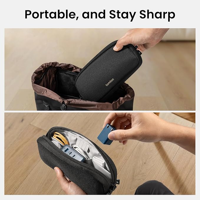 tomtoc Electronics Organizer Travel Case, Water Resistant Travel Bag Cable Organizer for Essentials, Tech Pouch Accessories Carry Storage for Cord, Phone, Cables, Airpods, USB Flash Drive, Daily Items | Water Resistant Tech Pouch Accessories Travel Bag...