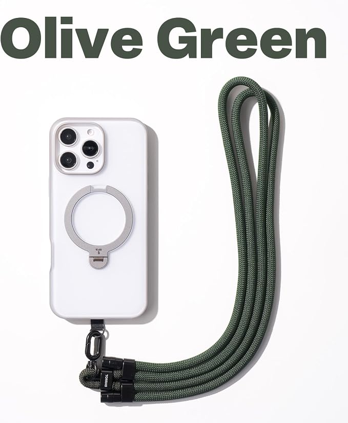 TORRAS Phone Lanyard Crossbody with 2 Phone Tabs, Adjustable Anti Theft Phone Strap for All Phones, Premium Metal Buckles, Skin-Friendly, Universal Phone Neck lanyard for Women and Men, Olive Green