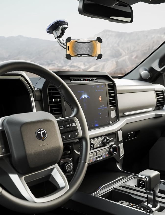 ToughTested Mammoth Truck Windshield Phone Mount, Vibration Absorbing Car Phone holder with One-hand Quick Release, Double-ribbed Gooseneck, Expandable Claw Grip, 360 rotation, Extra Large Suction Cup