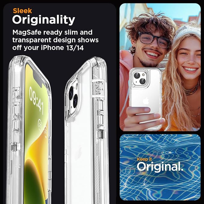 AICase for iPhone 16e/iPhone 13/iPhone 14 Case Clear 3 in 1 Heavy Duty Drop Protection Full Body Rugged Shockproof/Dust Proof 3-Layer Military Protective Tough Durable Cover for iPhone 16e/13/14 6.1"
