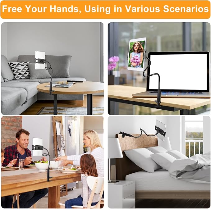 ZUYEE Gooseneck Tablet Mount Holder for Bed 4-10.5" Devices iPad Clamp Stand Kindle Holder Flexible 30 inch Arm Clip for iPhone iPad Air Mini Galaxy Tabs Kindle Fire Switch Cell Phone Black