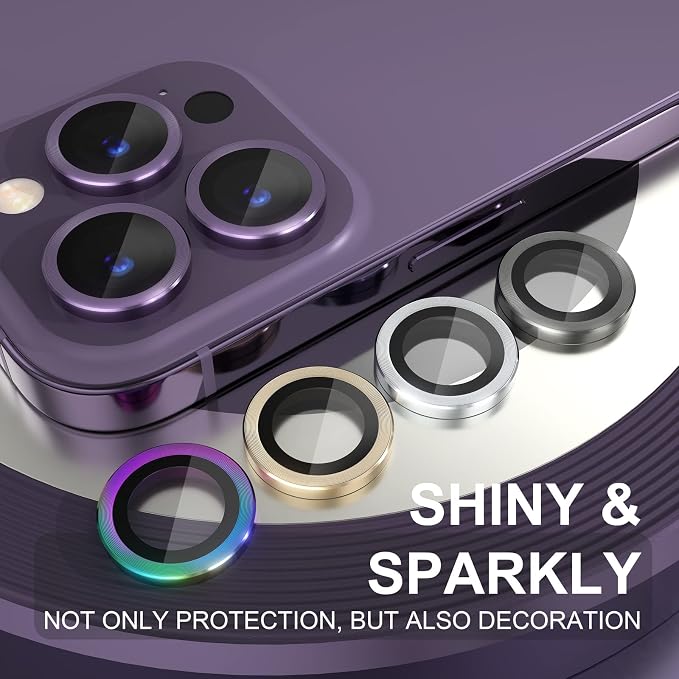 Choiche Compatible for iPhone 14 Pro/iPhone 14 Pro Max Camera Lens Protector, 9H Tempered Glass Camera Cover Screen Protector Metal Ring Decoration Accessories (Purple)
