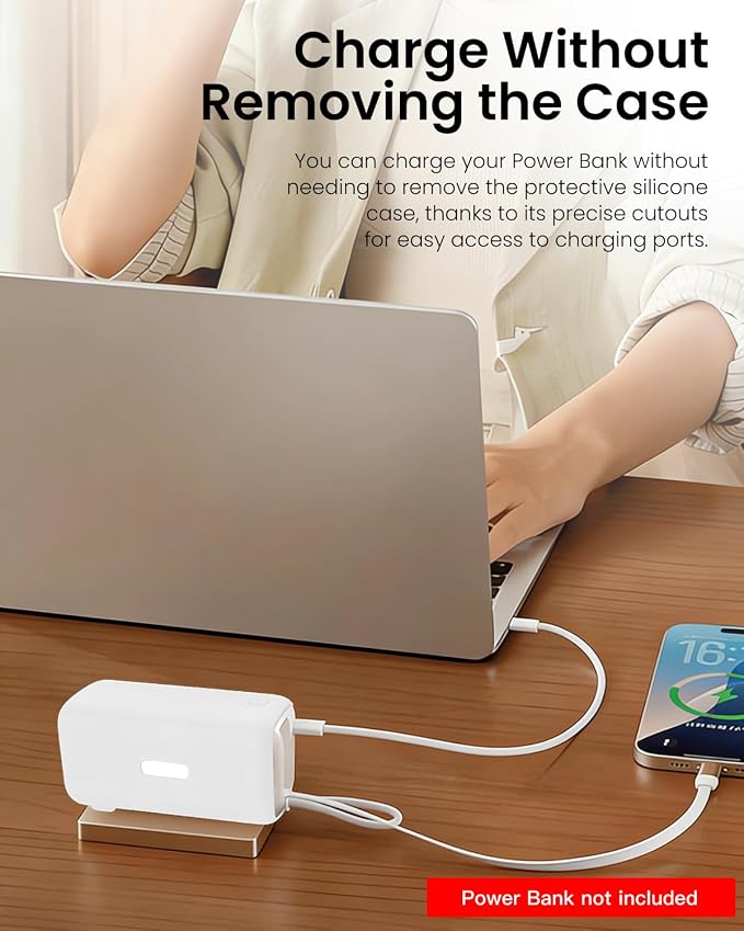 Silicone Case for TORRAS EasyGo 3-in-1 Portable Charger Power Bank,Full-Body Protective Cover for TORRAS Power Bank PB17,Precise Port Cutouts (Case Only) White