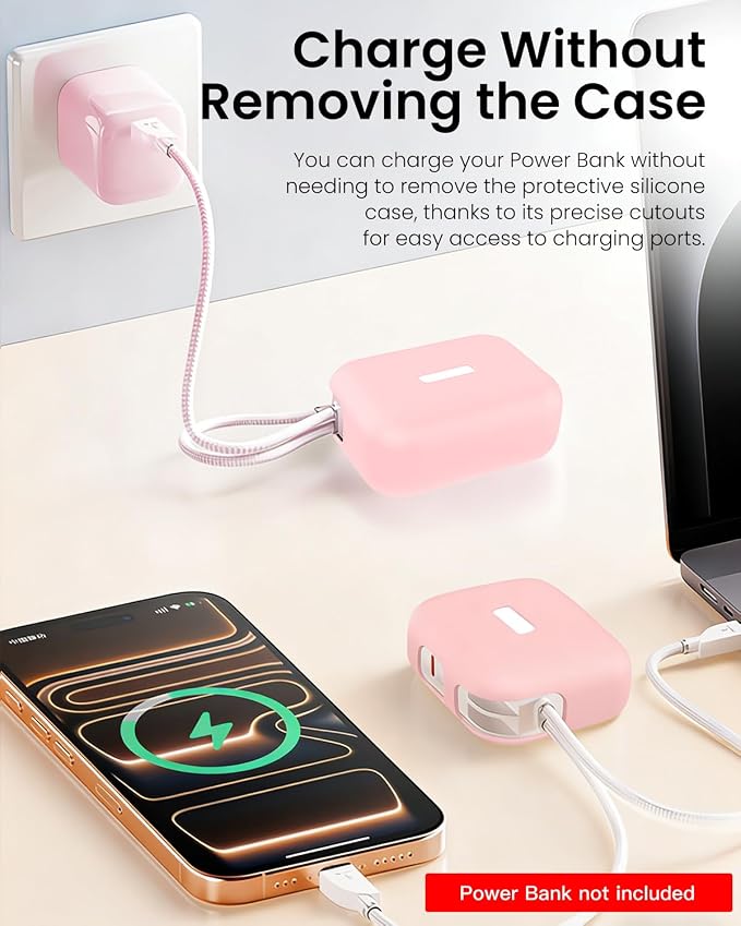 Silicone Case for TORRAS EasyGo Power Bank 45W 10000mAh,Full-Body Protective Cover for TORRAS Power Bank 45W,Precise Port Cutouts (Case Only) Pink