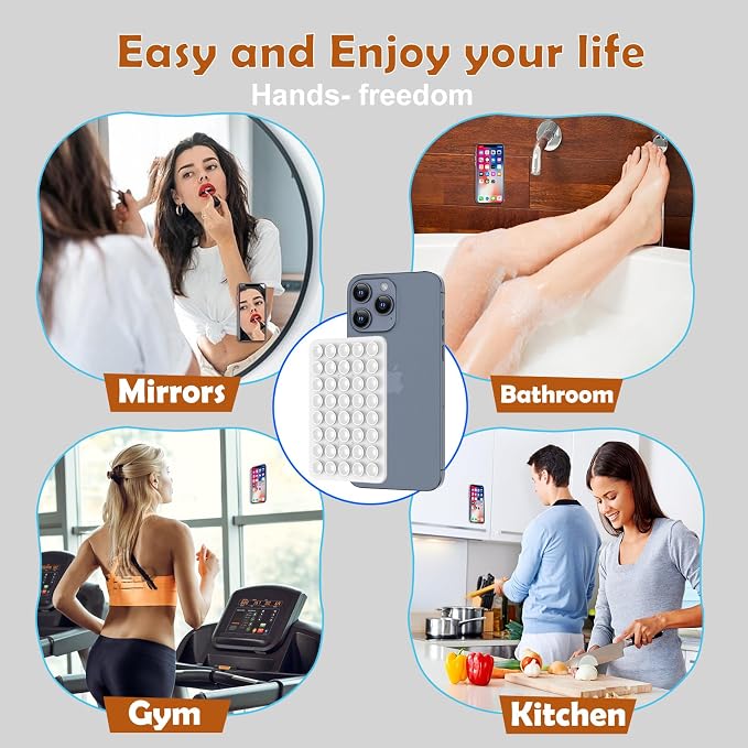 Double Sided Silicone Suction Phone Holder Mount, Silicon Accessory for iPhone and Android, Hands-Free Mirror Shower Phone Holder, TikTok Videos and Selfies (Pink+White)