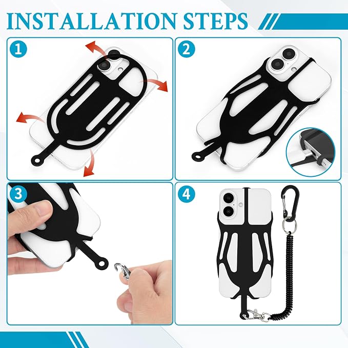 HOTEMIA Silicone Phone Lanyard Holder with Carabiner, Universal Phone Strap,Anti-Theft Phone Case with retractable tether