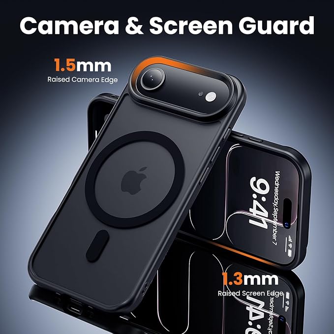 3 in 1 for iPhone Air Case Matte Black,Fits MagSafe, Screen Protector*1 Camera Lens Protector*1,Matte Skin Feeling Back, Cover Military-Grade Protection