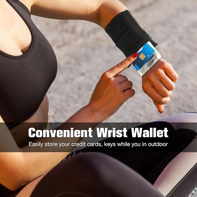Honoson 5 Pcs Wrist Wallet for Women Men, Wristband with Zipper Wrist Pouch Purse for Run Spandex Wristbands Sweatband Wallet for Run Walk Hike Jog Travel Events Keys Cash Napkin