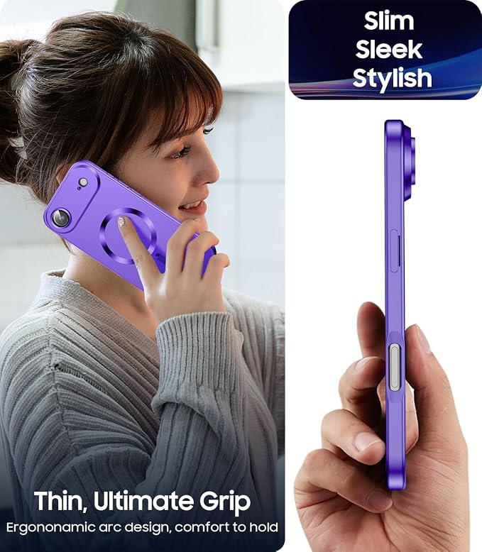 Magnetic for iPhone Air Case, Compatible with MagSafe, Built-in Camera Lens Protector, Slim Thin Soft Silicone Bumper Shockproof Metallic Luster Phone Case for iPhone 17 Air (Purple)