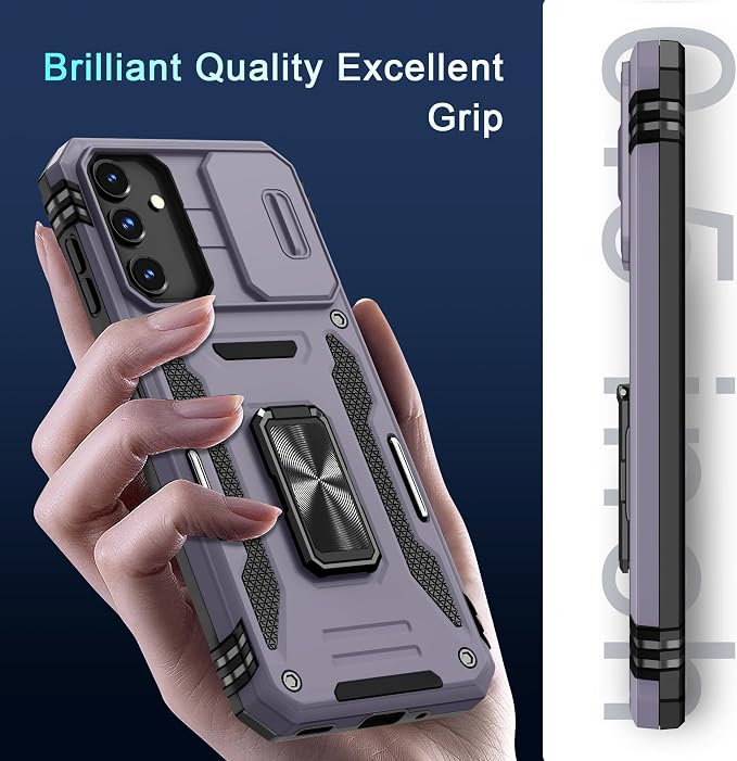 DEERLAMN Case for Samsung Galaxy A16 5G with Slide Camera Cover+Screen Protector (1 Pack), Rotated Ring Kickstand Military Grade Shockproof Protective Cover-Deep Purple