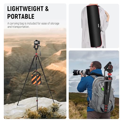 NEEWER 72" Fluid Head Video Tripod Monopod, Aluminum Alloy QR Plate Compatible with DJI RS Gimbal, 360° Pan & +90°/-70° Tilt for DSLR Camera Camcorder, Max Load 13.2lb/6kg, TP72A