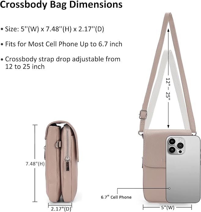 befen Genuine Leather Small Crossbody Bags for Women, Cell Phone Cross body Purse Bag with RFID Blocking Card Slots