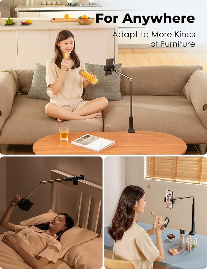 Viozon Phone Holder, Flexible Long Arm,Overhead Mount,360° Angle Adjustable,Aluminum Alloy, C Clamp for Headboard Bedside&Table&Desk,Compatible with 3.5"-6.9" Phone,iPhone 16 15Plus / Pro Max