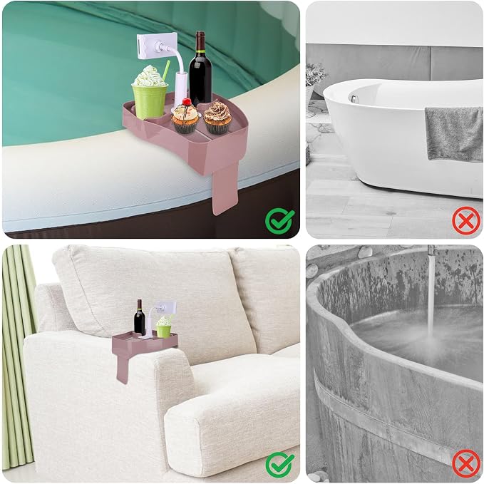 Hot Tub Tray with Phone Holder, Adjustable Spa Bath Bathtub Table with 2 Beverage Slots & Drainage Holes Non-Slip Caddy for Floating Inflatable Pools Above Ground Tubs & Outdoor Spas Accessories