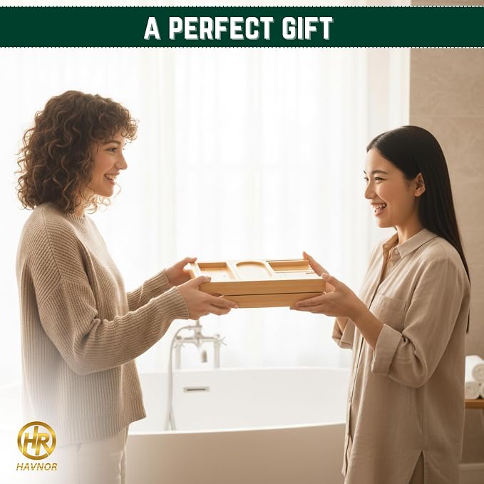 Bamboo Bathtub Caddy Tray Expandable & Foldable Bath Shelf with Book, Tablet & Wine Holder Adjustable Wooden Bath Tray for Relaxing Spa at Home β Fits Most Tub Sizes.