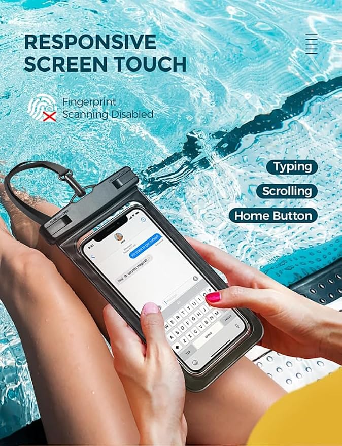 Waterproof Phone Pouch IP68 Floating Waterproof Phone Case, Dry Bag Beach Cruise Essentials with Adjustable Lanyard for iPhone 16 Pro Max / 15 Pro/Galaxy S24 S23 (Black & Clear & Blue)