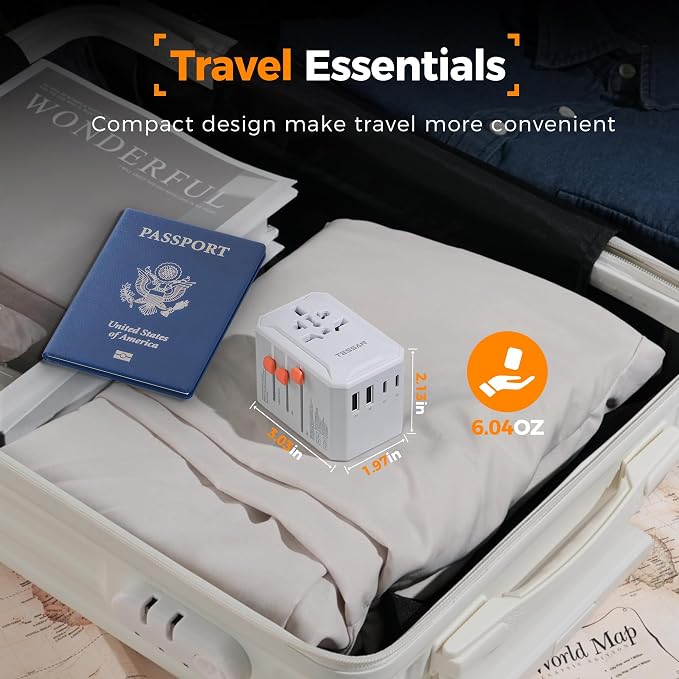 TESSAN Universal Travel Adapter, International Power Adapter | 5 USB Ports (3 USB C), Worldwide Plug Adaptor, US to Europe UK France Germany Spain Ireland Australia Japan, Type C G A I