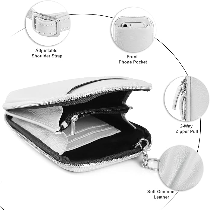 befen Genuine Leather Crossbody Cell Phone Purse for Women, Small Zip Around RFID Blocking Crossbody Wallet Bags