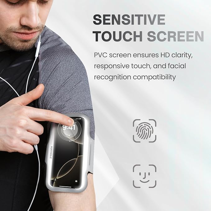 PORTHOLIC 2025 Running Armband Water Resistant Sports Phone Holder Case with Extension Strap, Key Card Slot Up to 6.9" Phone for iPhone 17/16/15/14/13 Plus Air Pro Max XR/XS, Galaxy S25/24/S10
