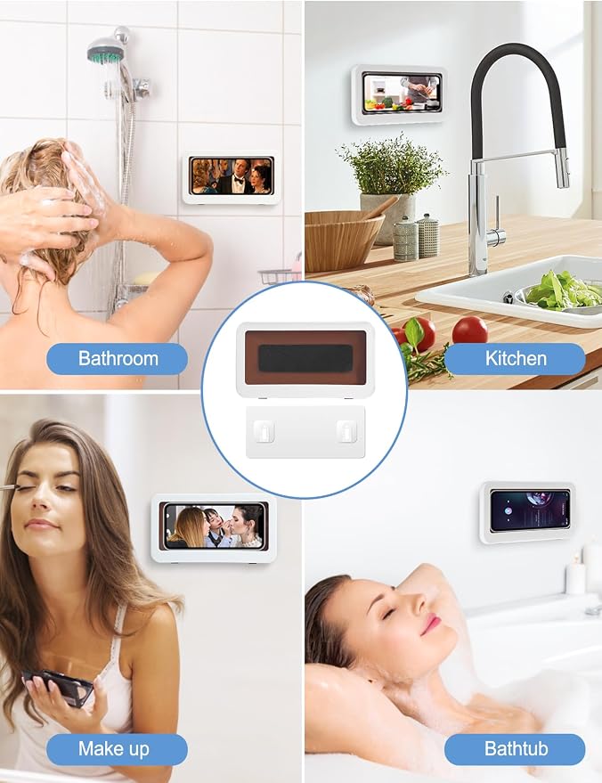 KUNSLUCK Shower Phone Holder Waterproof, Anti-Fog Touch Screen Wall Mount Case for Bathroom Mirror Bathtub, Compatible with 4.7"-6.8" Mobile Phones
