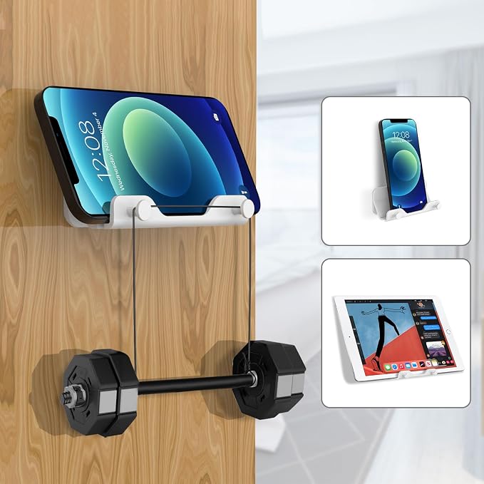 HomeMount Hands Free Wall Mount Phone Holder with Adhesive Strip for Bedroom Living Room Kitchen Compatible with All Phone or Mini ipad White 2PS
