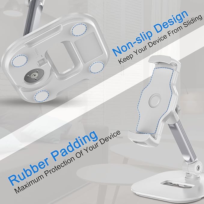 AboveTEK Upgraded Desktop Tablet Stand, 360° Swivel Tablet & Phone Desk Mount Holders for Any 4.7''-13.5'' Display iPad/Cell Phones, Stylish & Sturdy Stands for Store Office Showcase Reception (White)