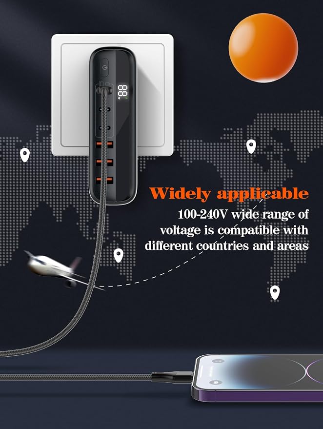 GaN 140W USB C Charger Block 6 Port Multi USB Charging Station Hub Power Digital Display 100W Laptop Charger Type c Universal Travel Adapter EU/UK/US Plug Compatible with MacBook Pro/iPhone/Laptop