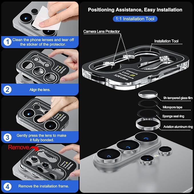 WSKEN for Samsung Galaxy S26 Ultra Camera Lens Protector - Ultra Thin Case Friendly, 9H Shatterproof Tempered Glass with Anti Scratch Metal Circle Camera Screen Protector Cover Accessories, Silver