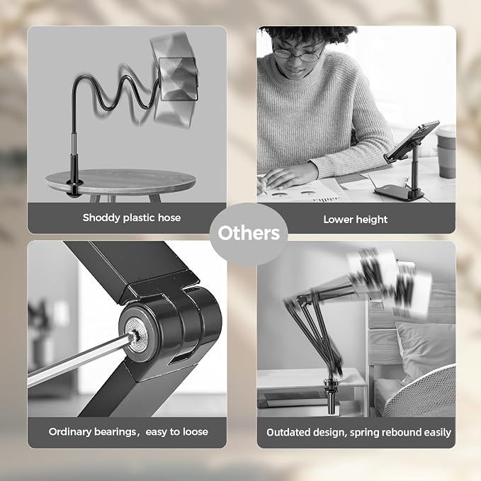 Tablet Stand Holder for Desk Aluminum Alloy Ipad Desk Mount Monitor with 360°Rotate Base, Adjustable&Foldable Tablet Arm for 4.7"-15.6" Screen Phone,Kindle,Fire HD,Monitor