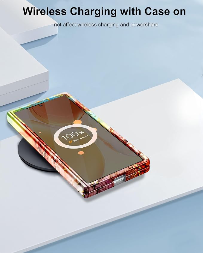 Btscase for Samsung Galaxy Z Fold 7 Case,Built in Front Screen Protector,Gold Glitter Marble Pattern Hard PC Slim Shockproof Full Body Drop Protective Case for Galaxy Z Fold 7 5G, Bright Orange