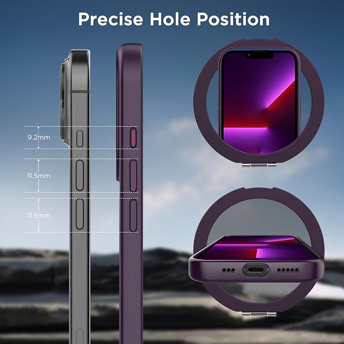 CACOE Magnetic Case for iPhone 13 Pro 6.1 inch with 360 Rotatable Ring Stand, Compatible with MagSafe Car Phone Mount, Cover Phone Holder for Desk Meeting/Videos(Dark Purple)