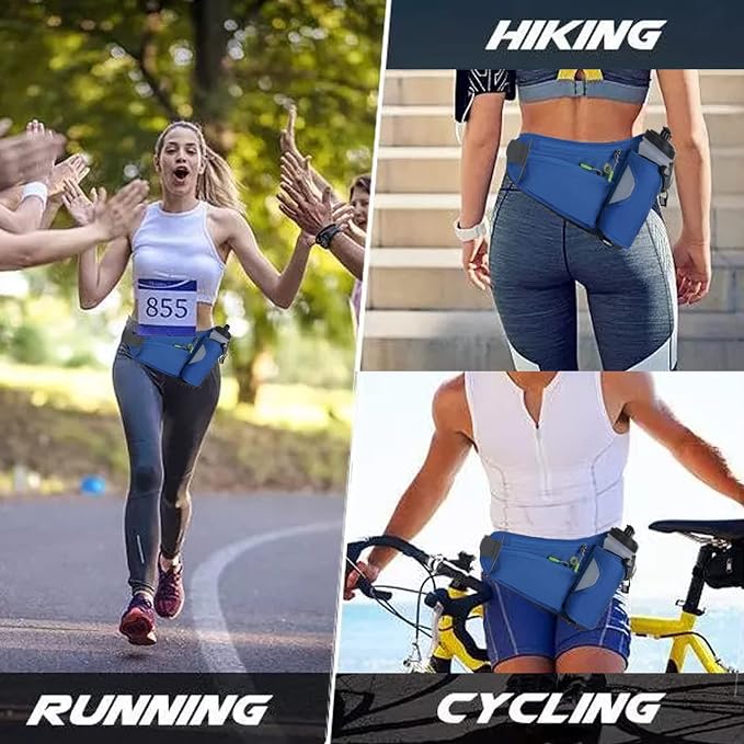 HOTEMIA Fanny Pack with Water Bottle Holder, Hydration Running Belt for Men Women Adjustable Strap Waist Bag Suitable for Hiking Running Walking Jogging Camping (Bottle Not Included) (Blue)