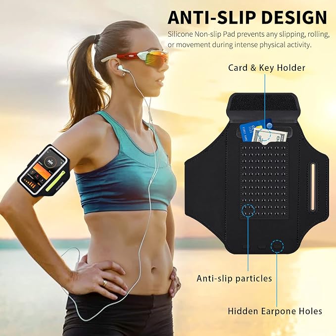 Running Armband with Earphone Pouch & Card Slot, Running Phone Holder for iPhone 17 16 15 14 Pro Max Plus Galaxy S25 S24 S23 Ultra, Up to 6.8" Phones