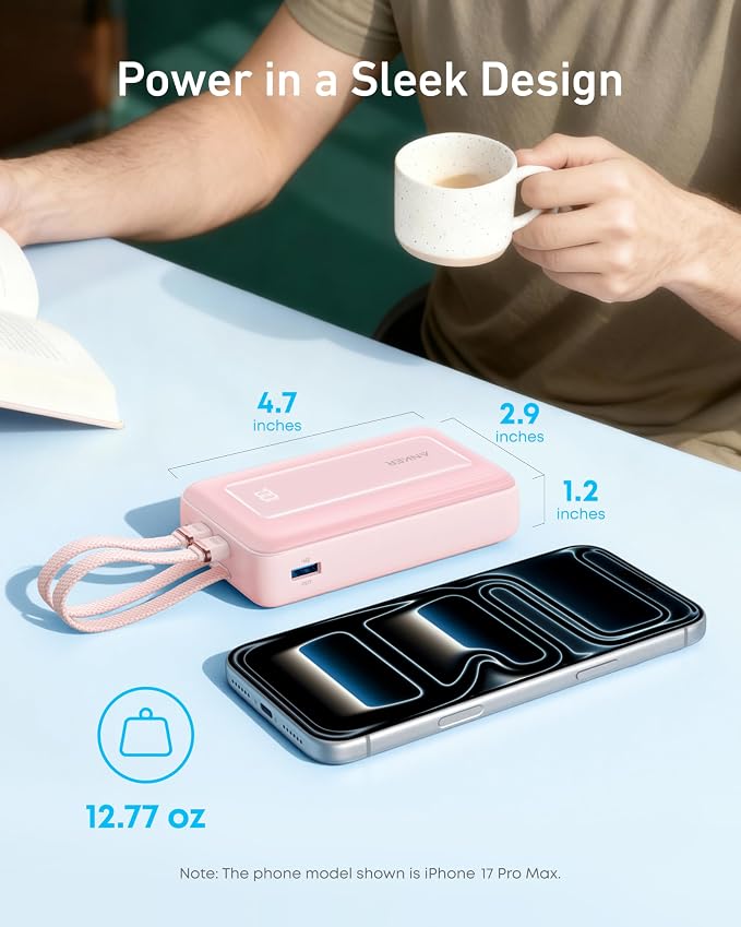 Anker Power Bank, 20,000mAh 30W Max Fast Portable Charger with Built-in USB-C and MFi Certified Lightning Cables, USB-C&A, Battery Pack for iPhone 17/16/15/14 Series, MacBook, Galaxy