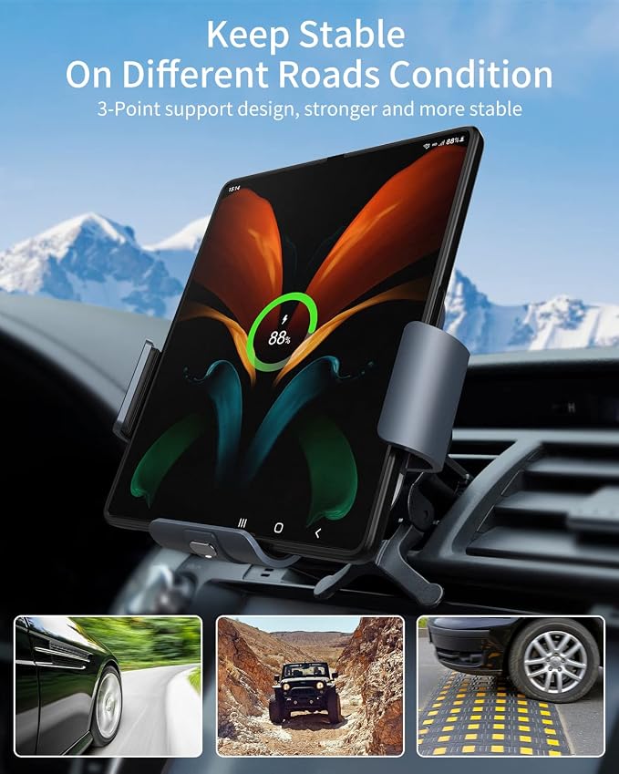 Wireless Car Charger for Samsung Galaxy Z Fold 7/6/5/4/3, Dual Coils,Fast Charging Phone Car Mount for Christmas, Auto-Clamping Air Vent Dashboard Car Phone Holder for Galaxy Z Fold/Note