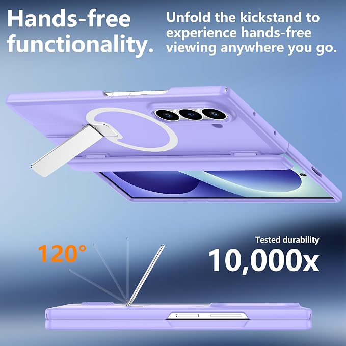 For Samsung Galaxy Z Fold 8 Ultra Case with Kickstand & Screen Protector | MagSafe-Compatible,Military Grade Drop Tested Non-Slip Slim Shockproof Case for Samsung Galaxy Z Fold 8 Ultra-Lilac Purple