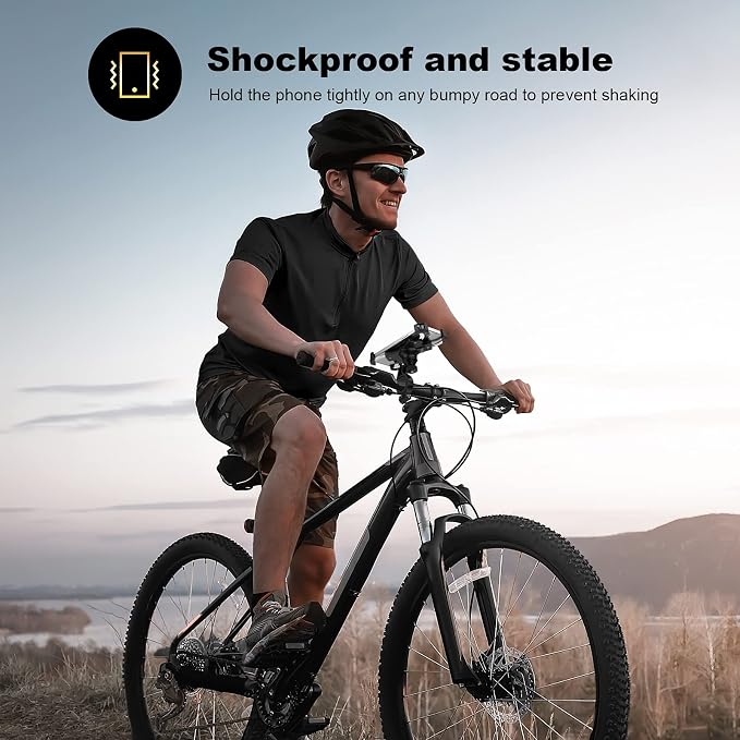 New Bike Phone Mount with Stainless Steel Clamp Arms Anti Shake and Stable 360° Rotation Bike Accessories/Bike Phone Holder for Any Smartphones GPS Other Devices Between 4 and 7 inches